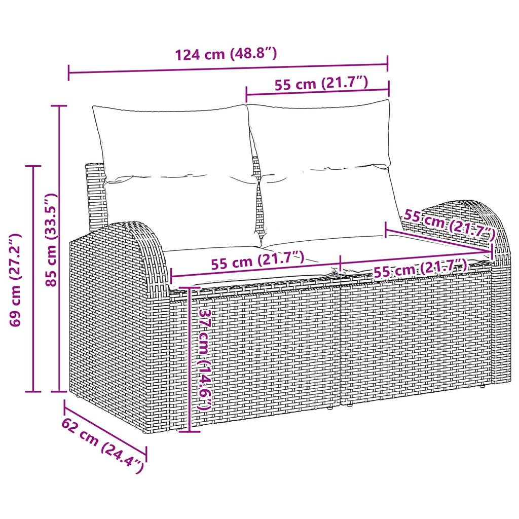Sofa Set mit Kissen 6 pcs Braun und Rot Poly-Rattan