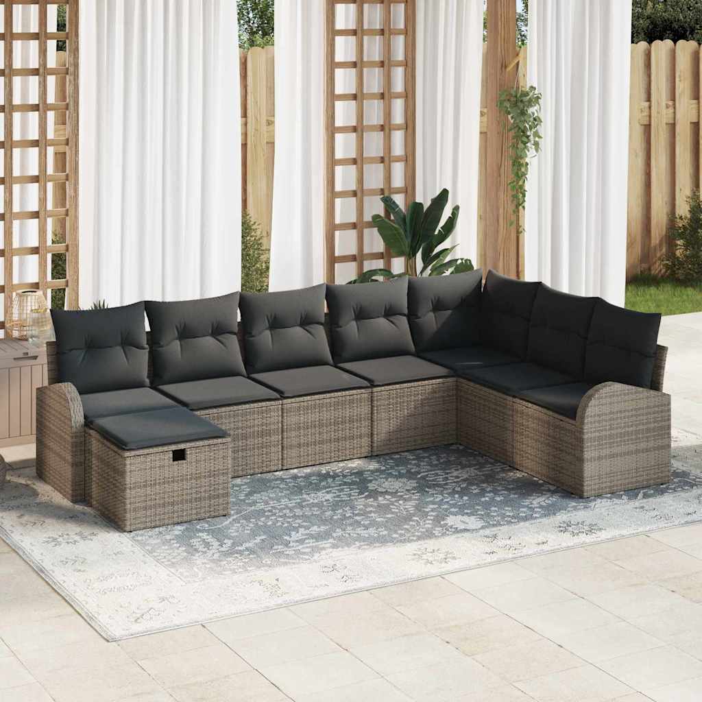 Sofa Set mit Kissen mit Speicher Grau Poly-Rattan