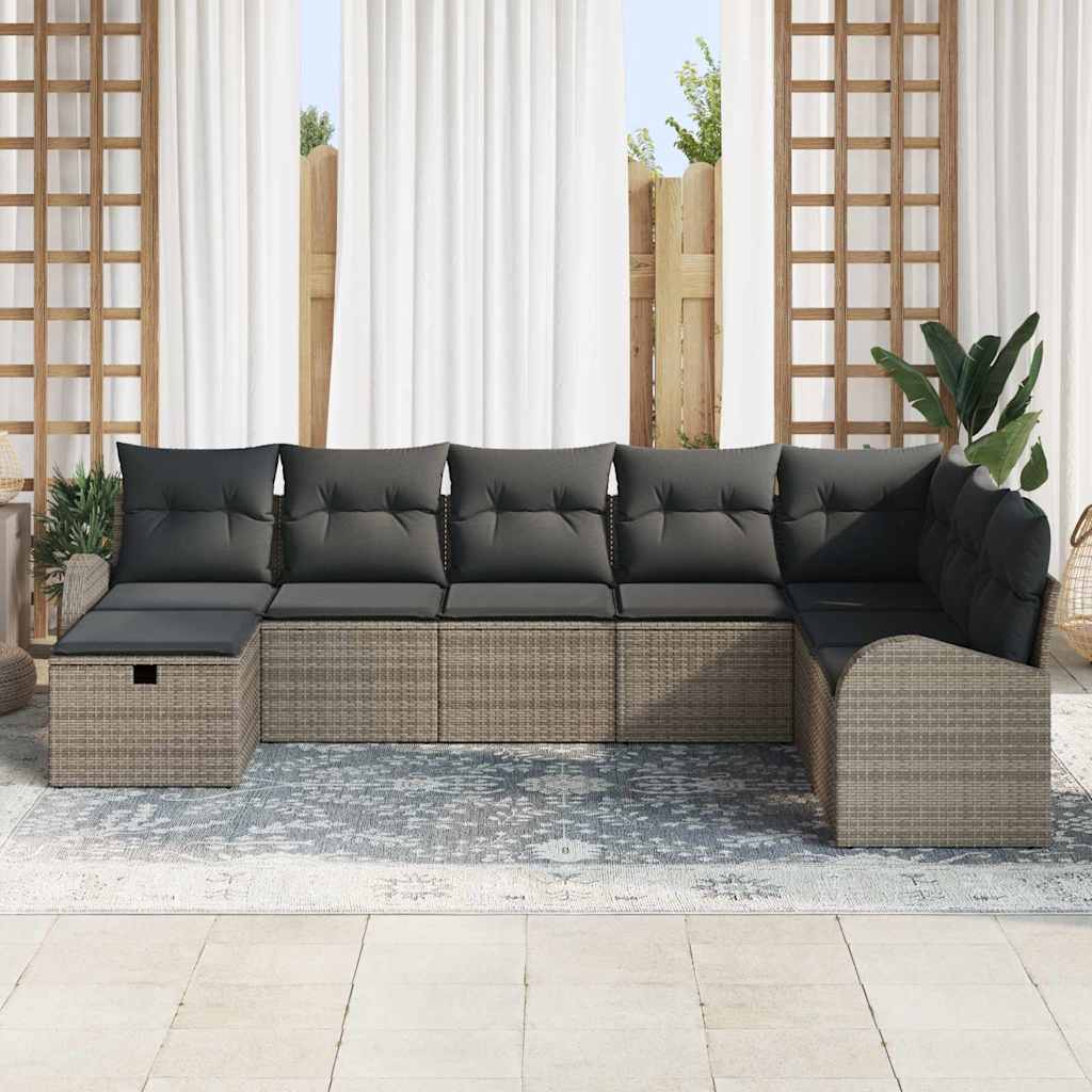 Sofa Set mit Kissen mit Speicher Grau Poly-Rattan