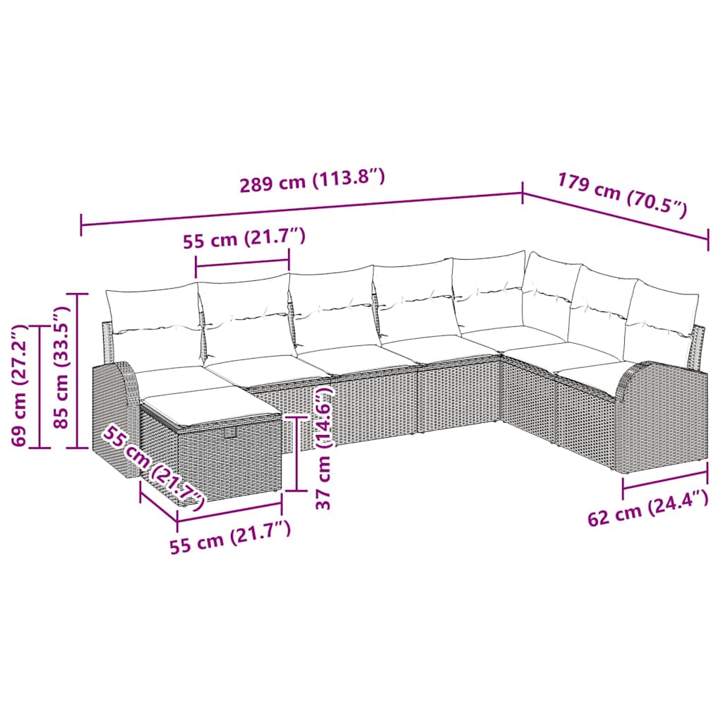 Sofa Set mit Kissen mit Speicher Grau Poly-Rattan