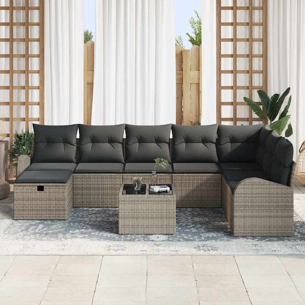 Sofa Set mit Kissen mit Speicher 9 pcs Grau Poly-Rattan