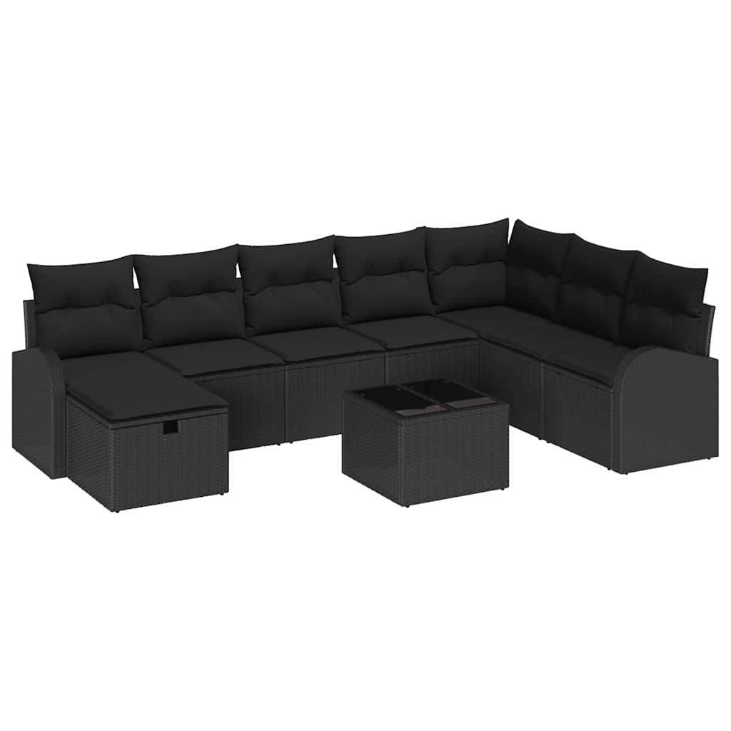 Sofa Set mit Kissen mit Speicher 9 pcs Schwarz Poly-Rattan