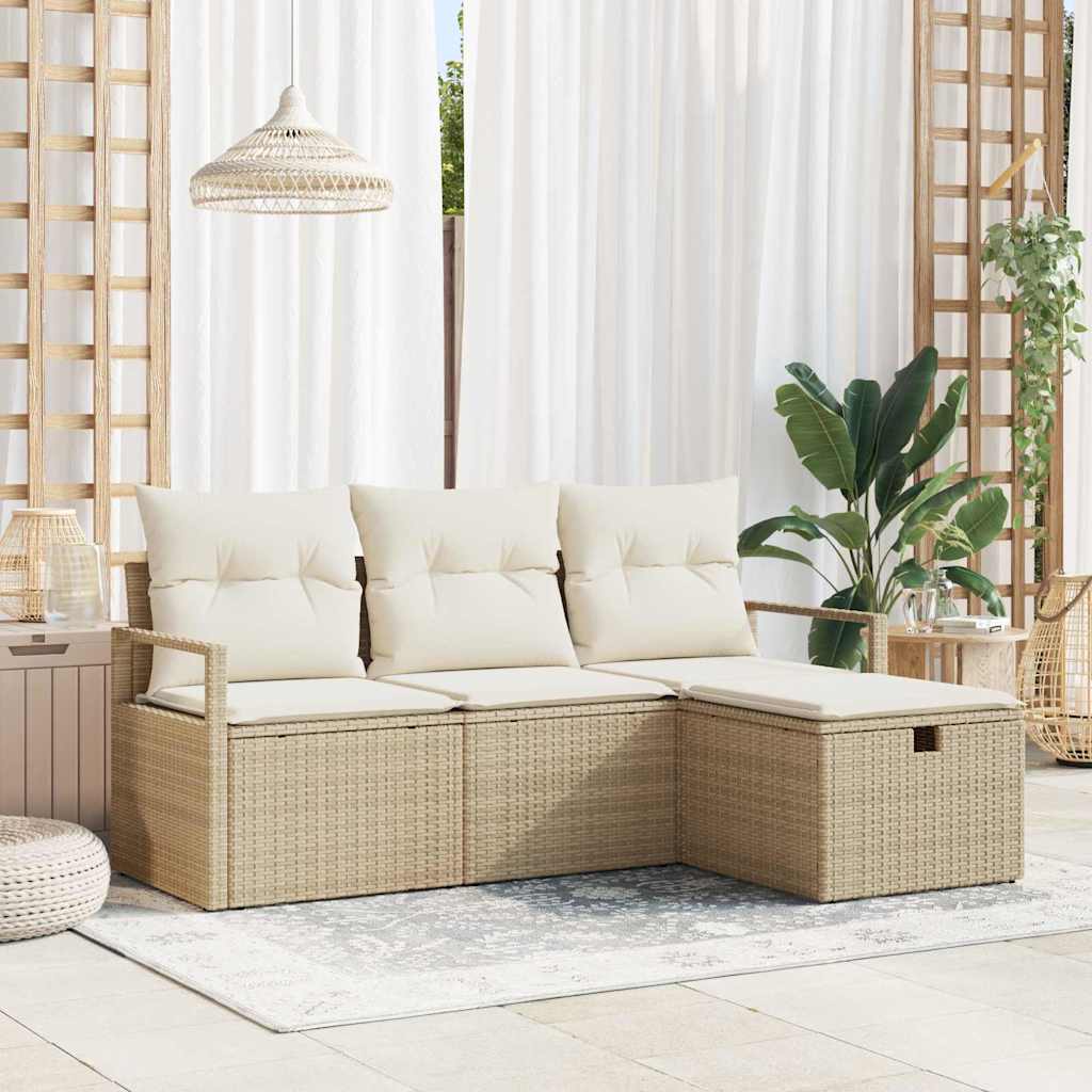 Sofa Set mit Kissen 4 pcs Beige und Creme Poly-Rattan