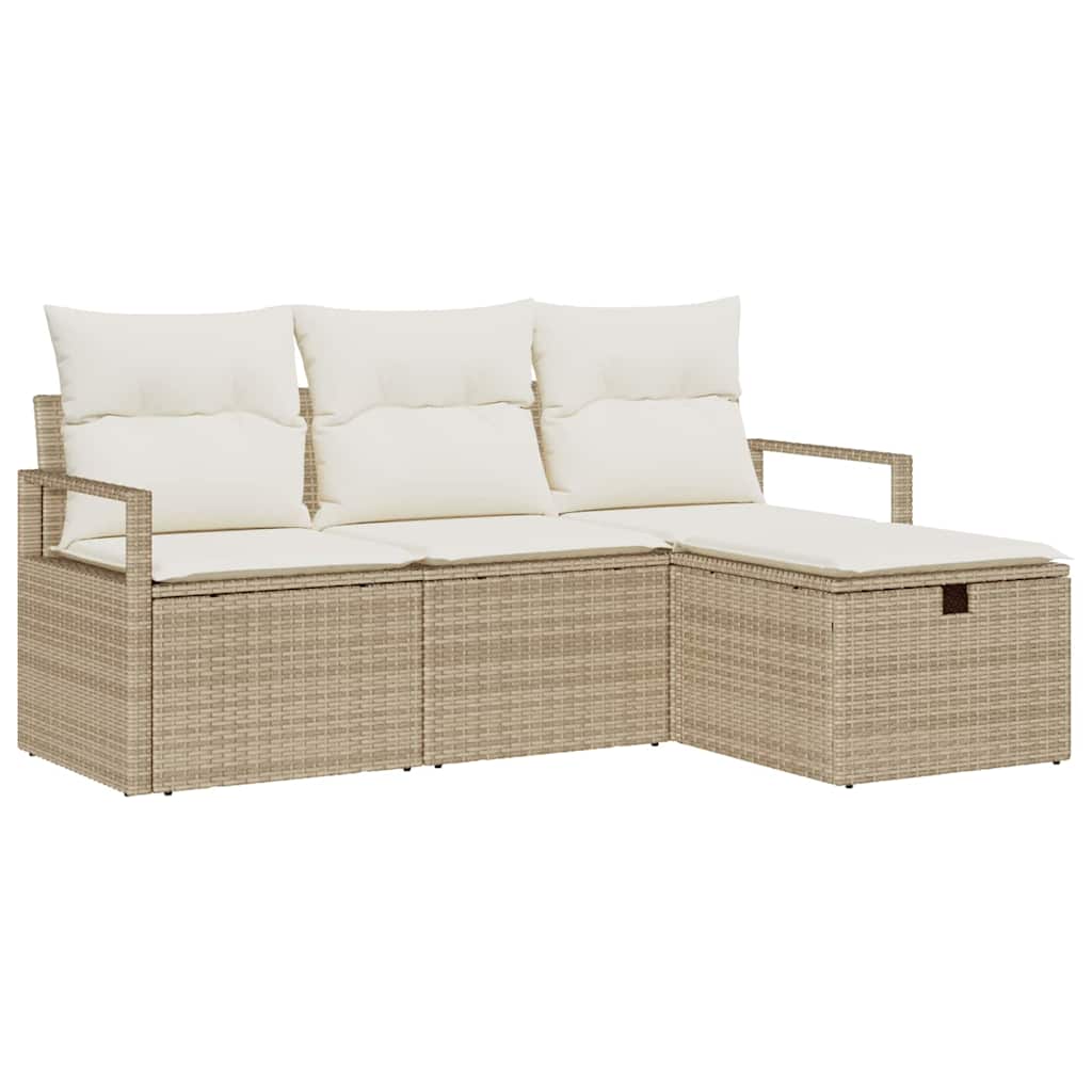 Sofa Set mit Kissen 4 pcs Beige und Creme Poly-Rattan