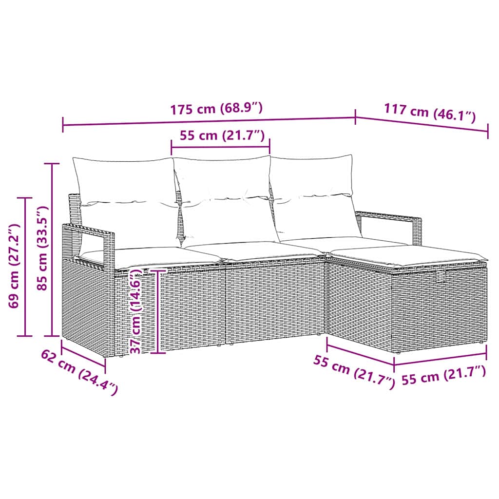 Sofa Set mit Kissen 4 pcs Beige und Creme Poly-Rattan