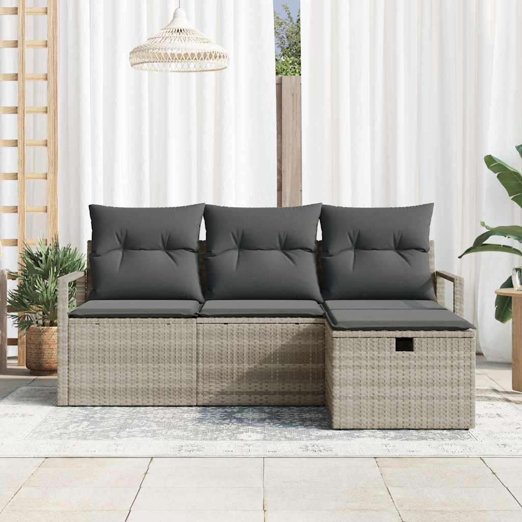 Sofa Set mit Kissen mit Speicher 4 pcs Hellgrau Poly-Rattan
