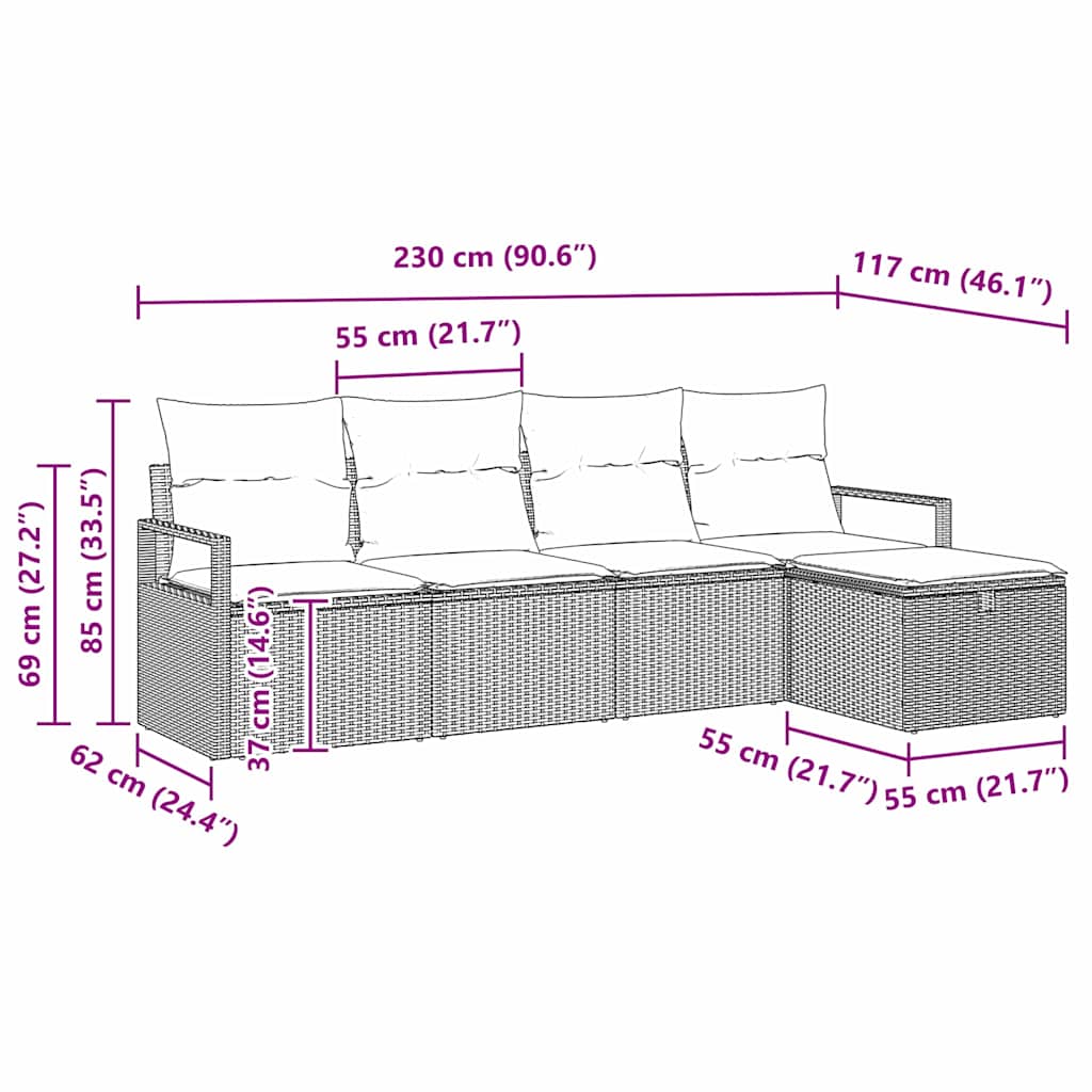 Sofa Set mit Kissen mit Speicher Hellgrau Poly-Rattan