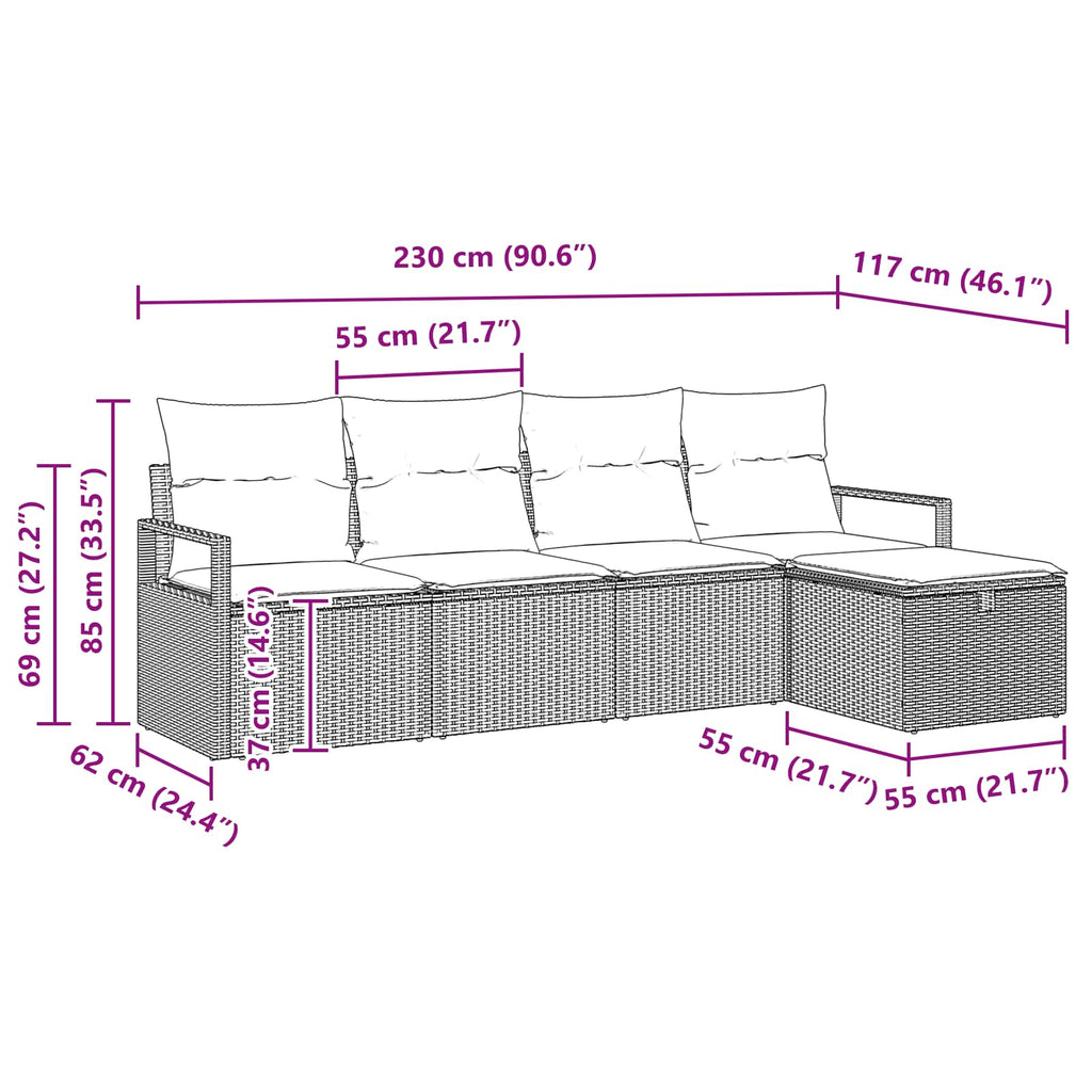 Sofa Set mit Kissen mit Speicher Braun und Rot Poly-Rattan