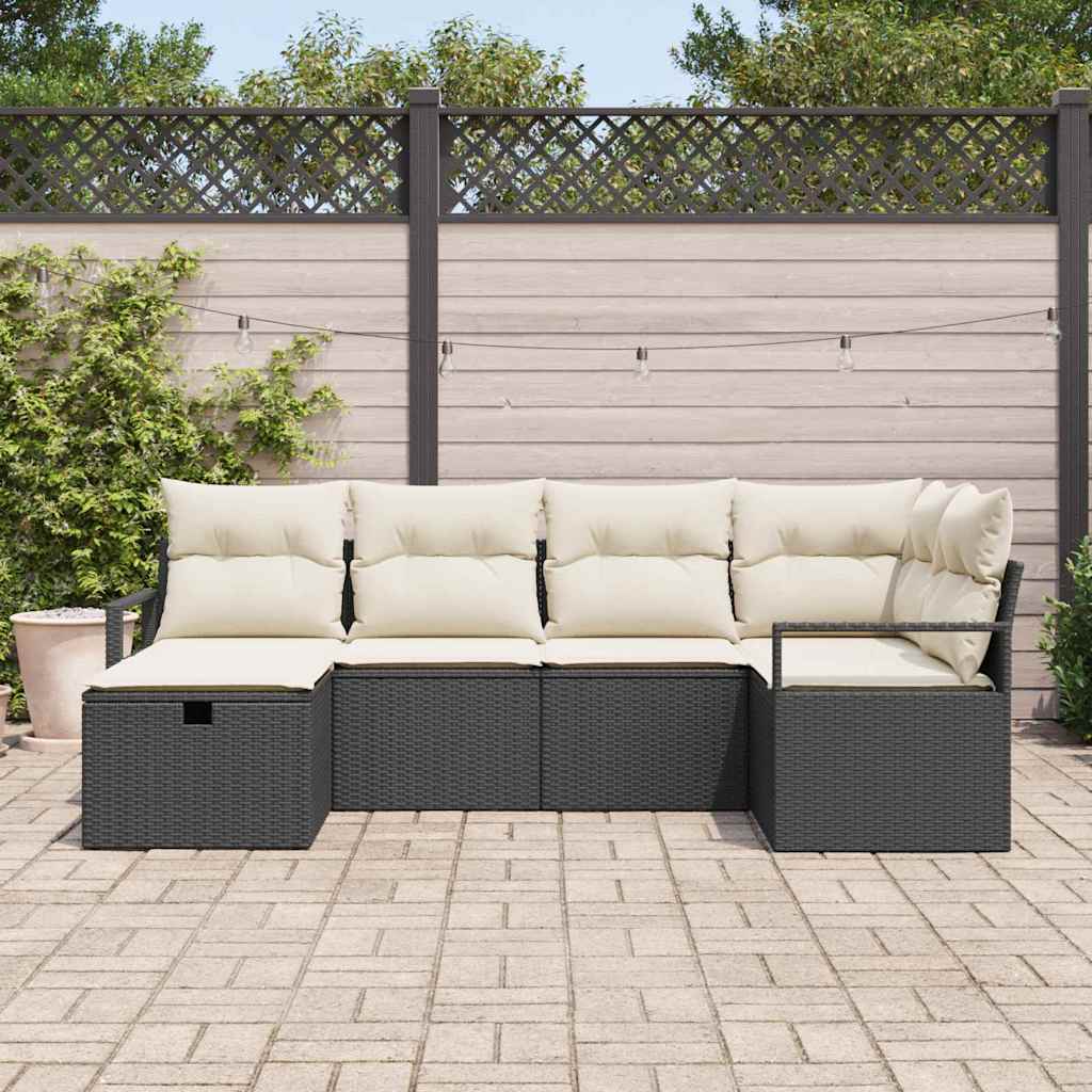 Sofa Set mit Kissen mit Speicher Schwarz und Creme Poly-Rattan