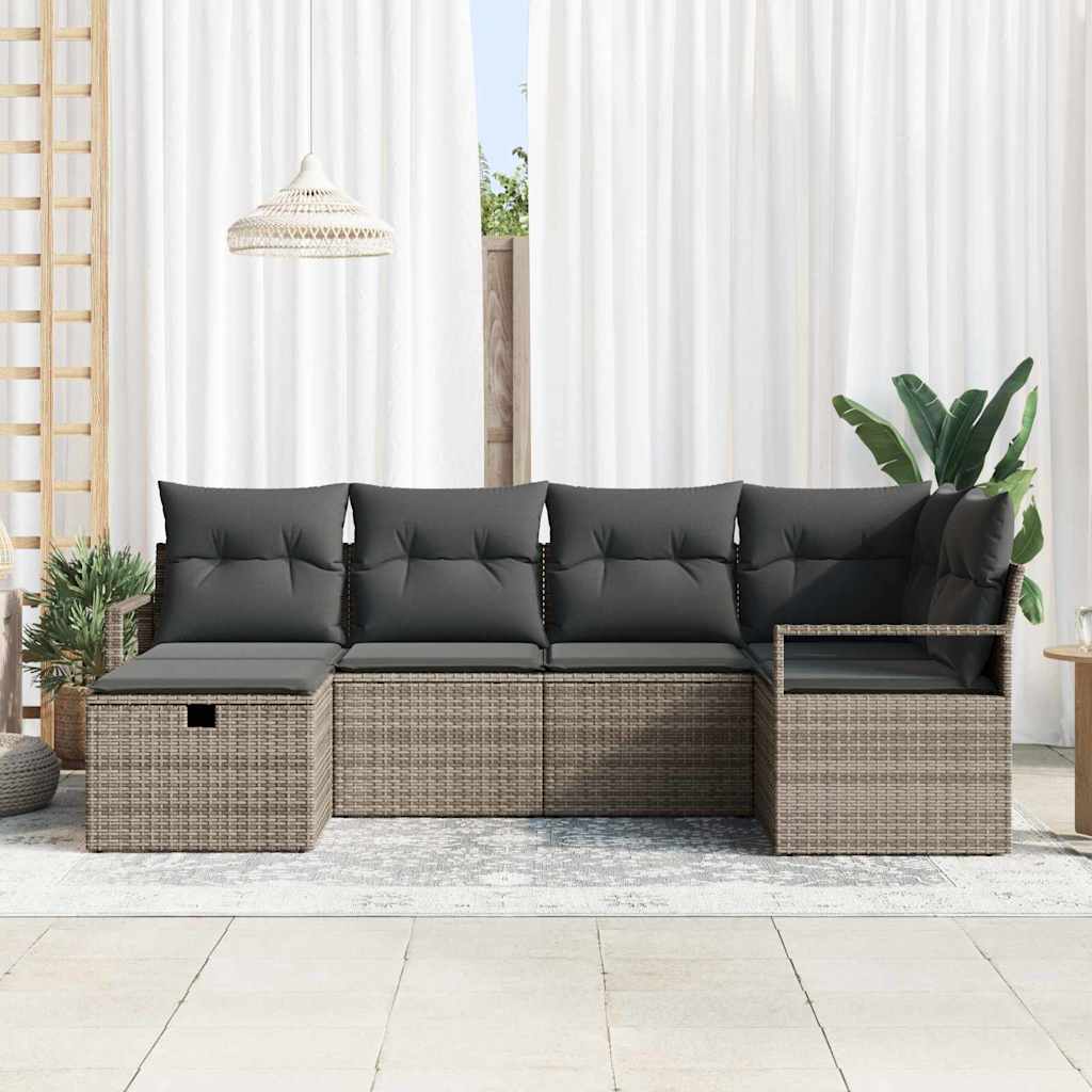 Sofa Set mit Kissen mit Speicher Grau Poly-Rattan