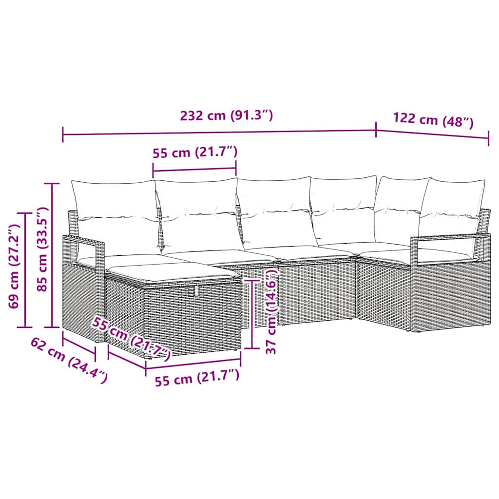Sofa Set mit Kissen mit Speicher Grau Poly-Rattan