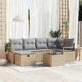 Sofa Set mit Kissen 7 pcs Beige und Hellgrau Poly-Rattan
