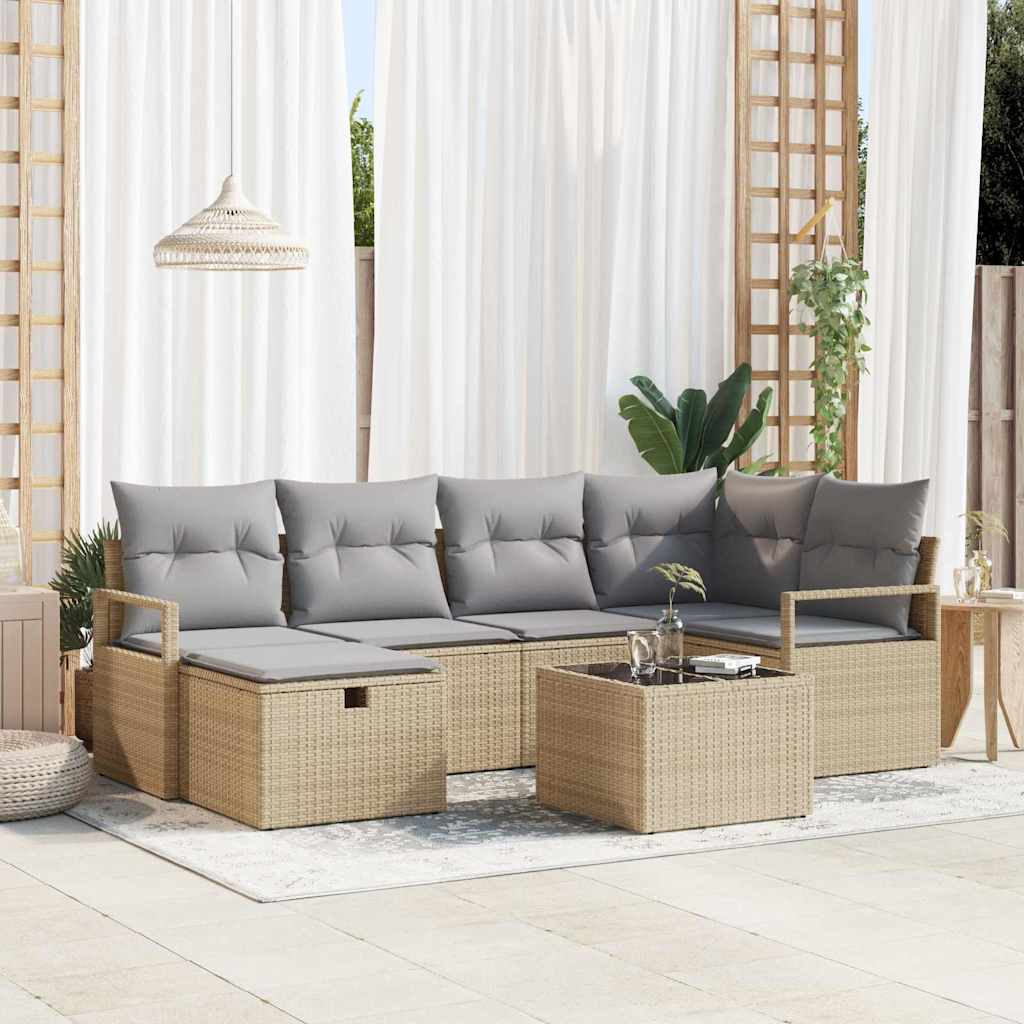 Sofa Set mit Kissen 7 pcs Beige und Hellgrau Poly-Rattan