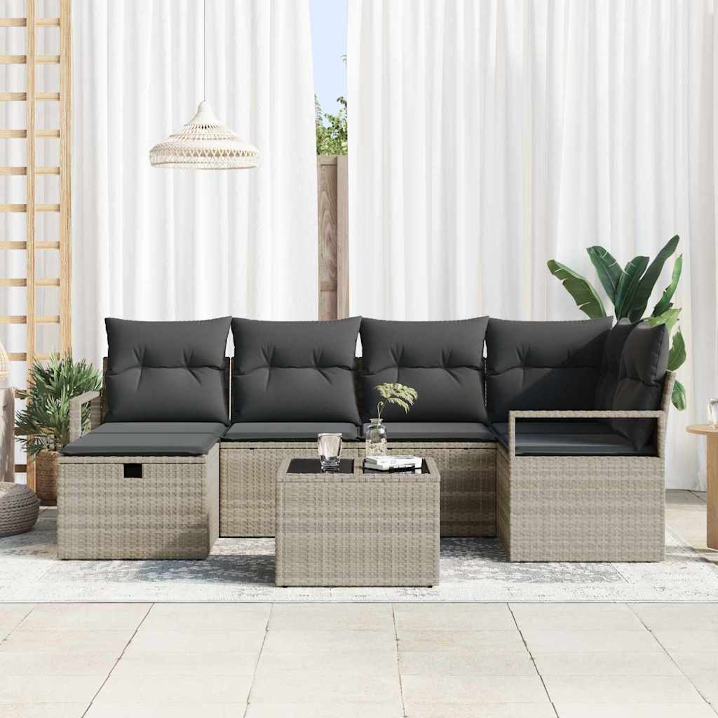 Sofa Set mit Kissen mit Speicher 7 pcs Hellgrau Poly-Rattan