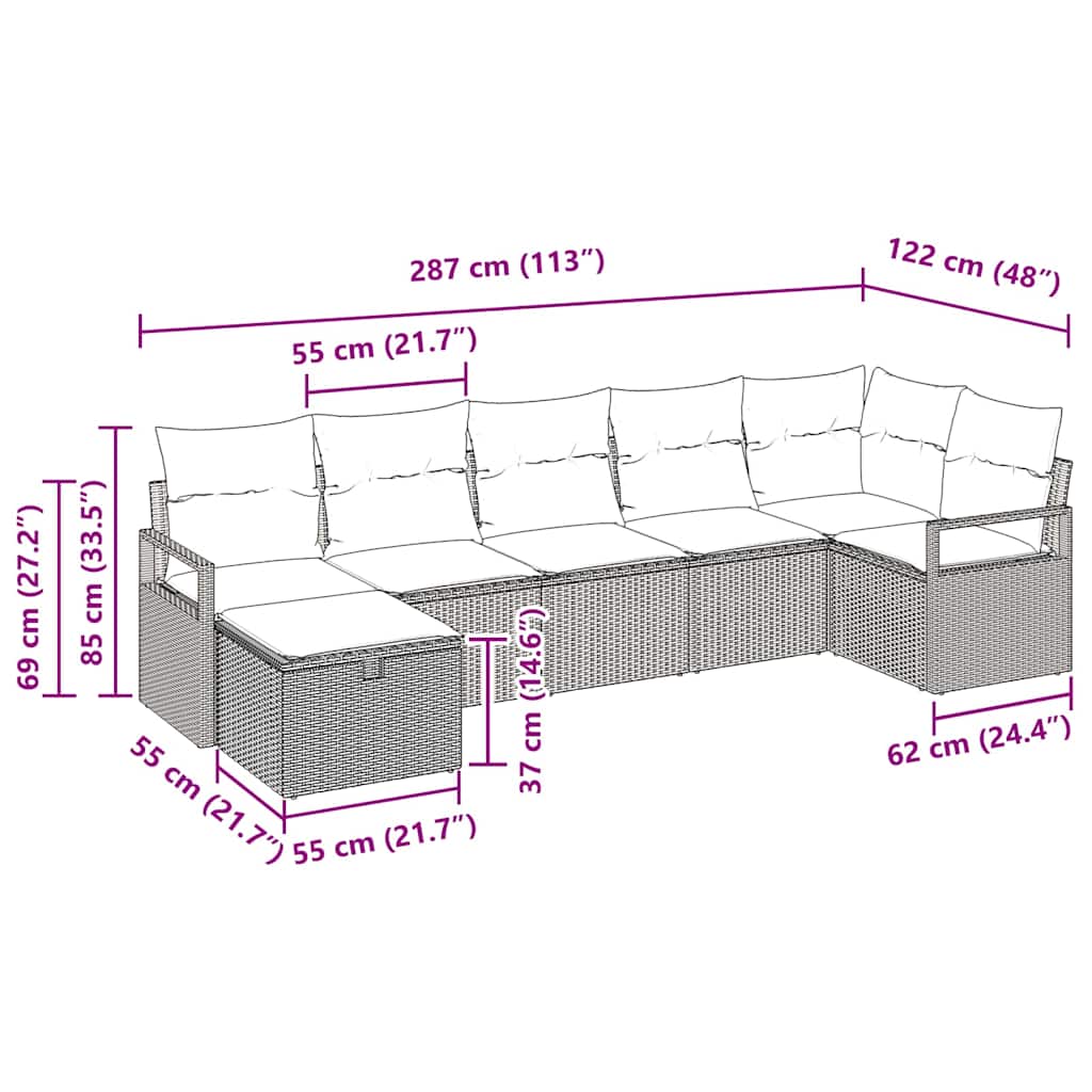 Sofa Set mit Kissen mit Speicher 7 pcs Hellgrau Poly-Rattan