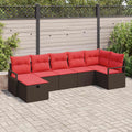 Sofa Set mit Kissen 7 pcs Braun und Rot Poly-Rattan