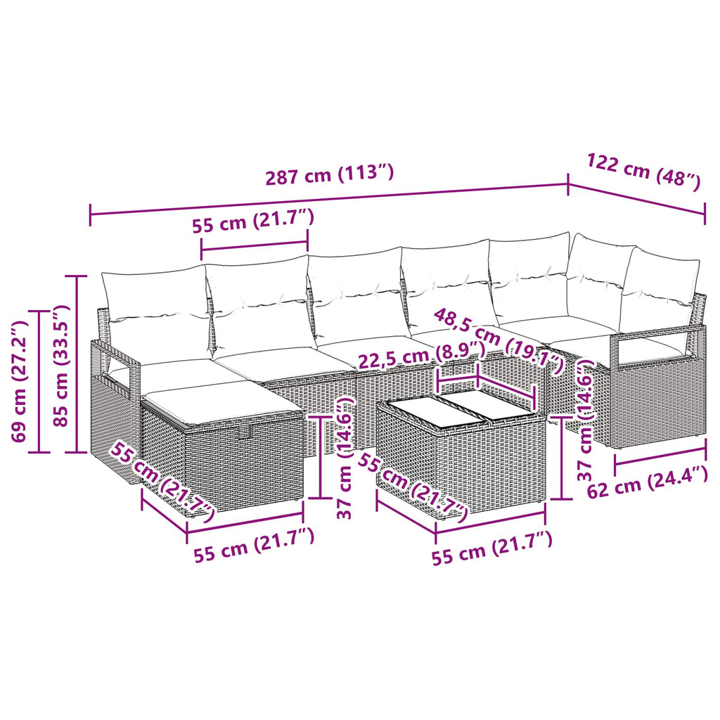Sofa Set mit Kissen mit Speicher Braun und Rot Poly-Rattan