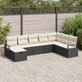 Sofa Set mit Kissen 8 pcs Schwarz und Creme Poly-Rattan