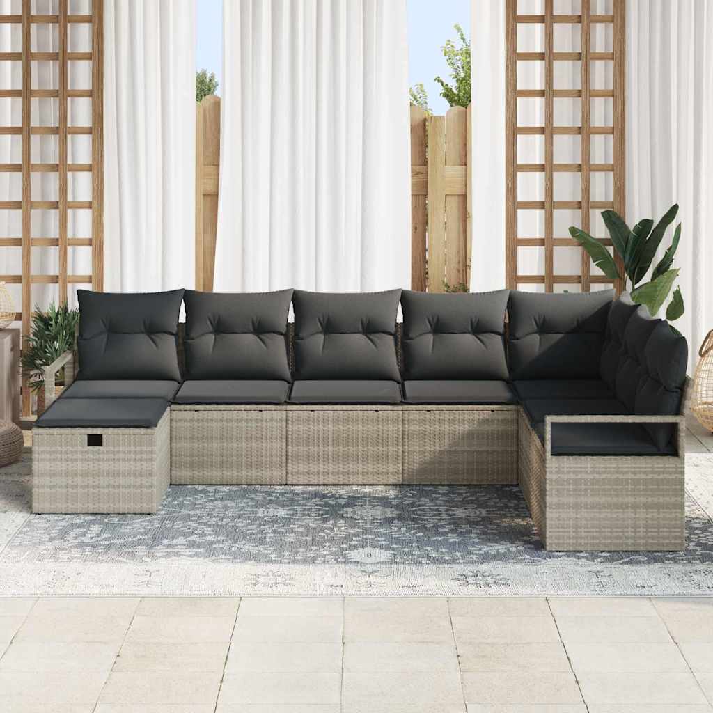 Sofa Set mit Kissen mit Speicher Hellgrau Poly-Rattan