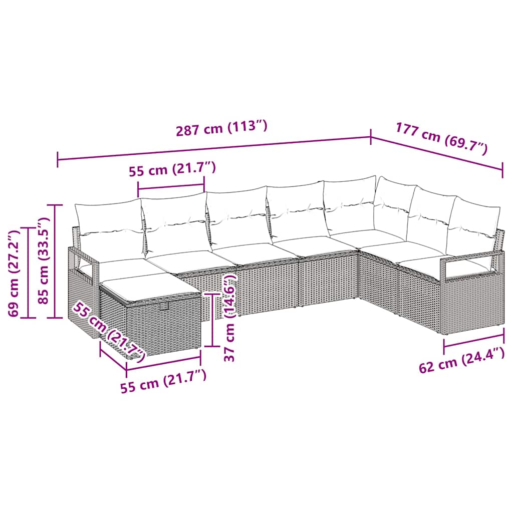 Sofa Set mit Kissen mit Speicher Hellgrau Poly-Rattan