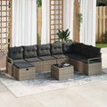 Sofa Set mit Kissen mit Speicher 9 pcs Grau Poly-Rattan