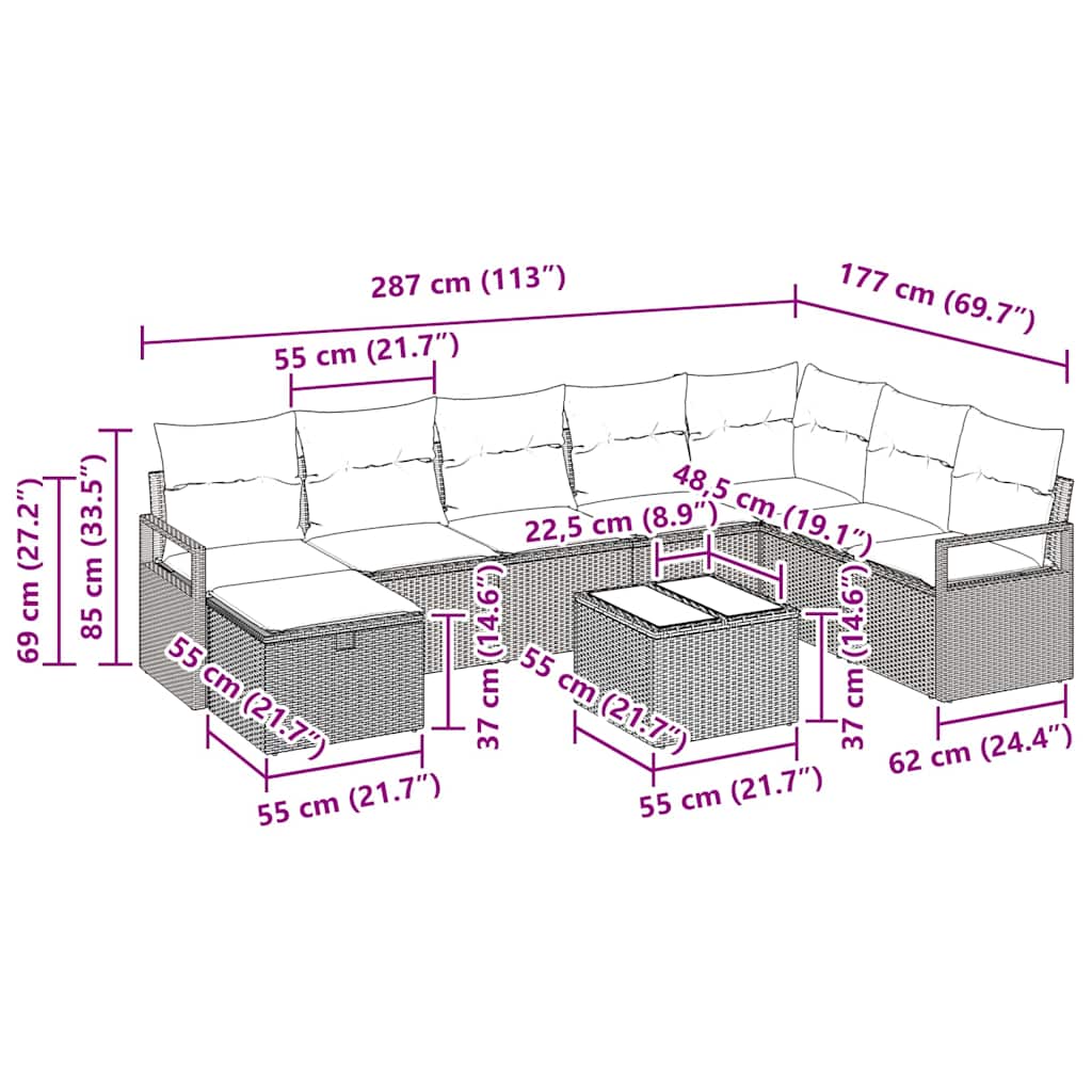 Sofa Set mit Kissen mit Speicher Beige und Hellgrau Poly-Rattan