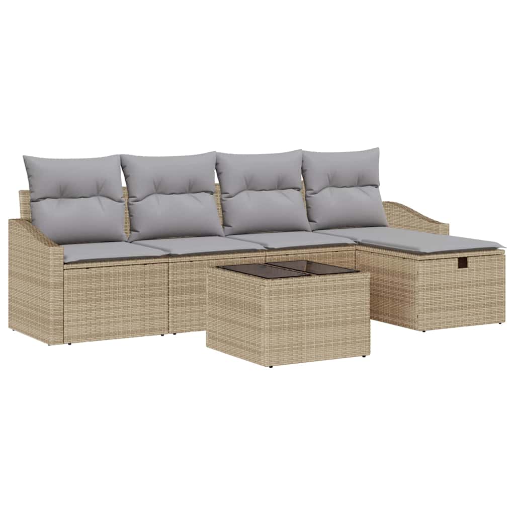 Sofa Set mit Kissen 5 pcs Poly-Rattan