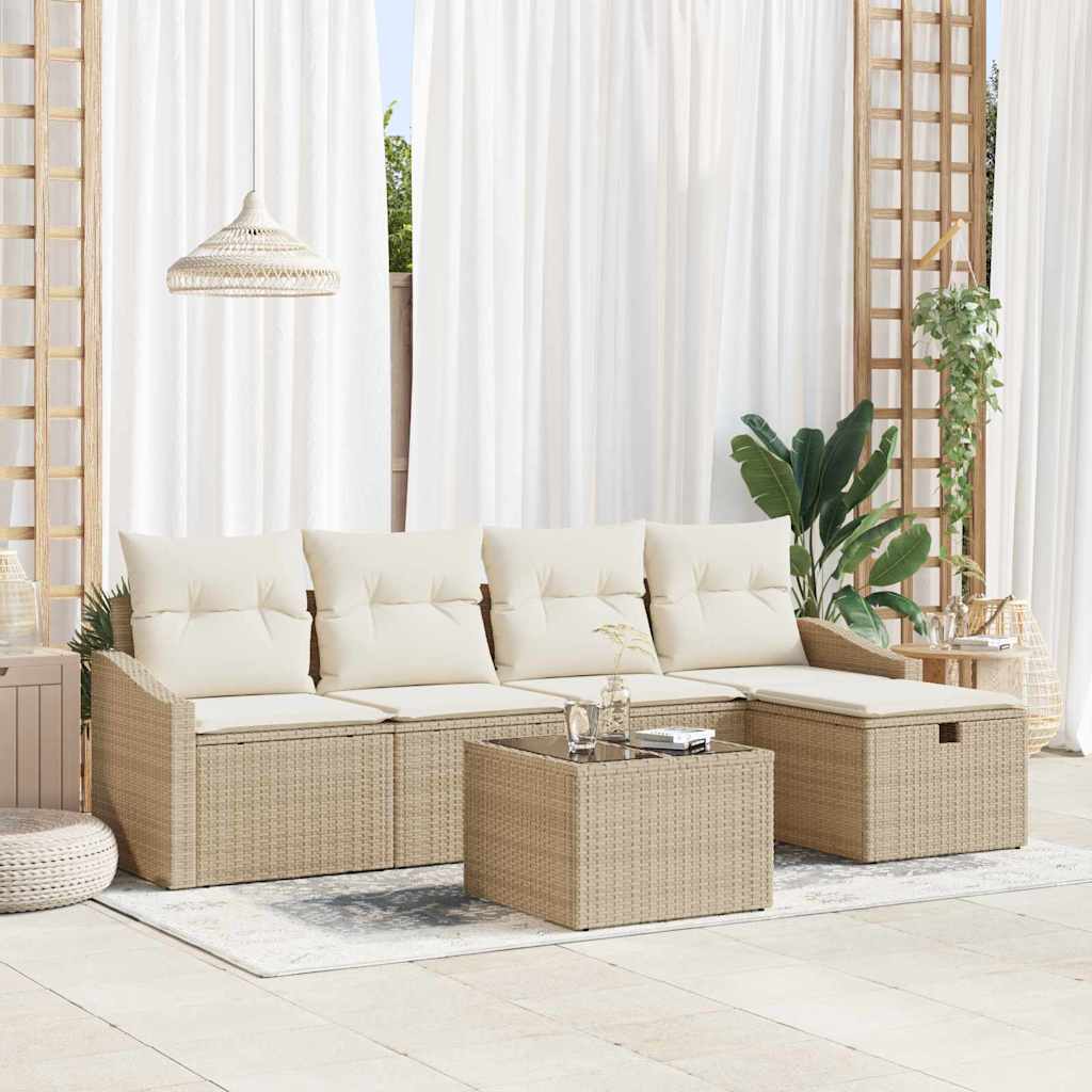 Sofa Set mit Kissen 5 pcs Poly-Rattan