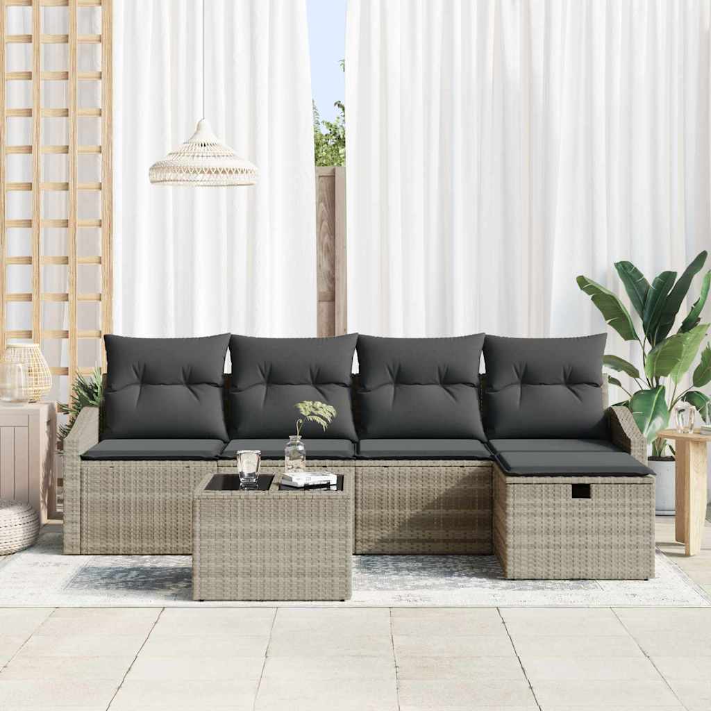 Sofa Set mit Kissen 6 pcs Poly-Rattan