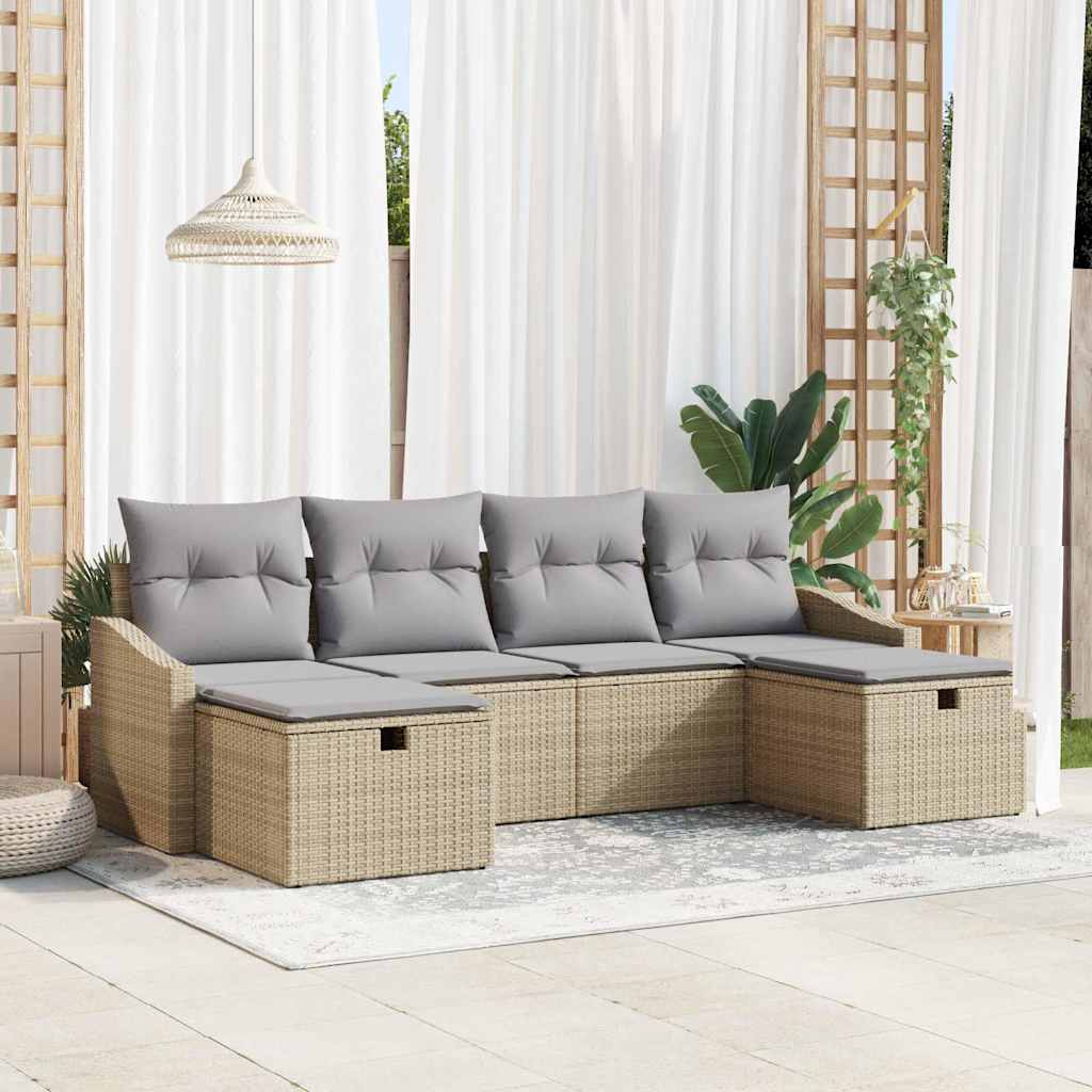 Sofa Set mit Kissen 6 pcs Poly-Rattan