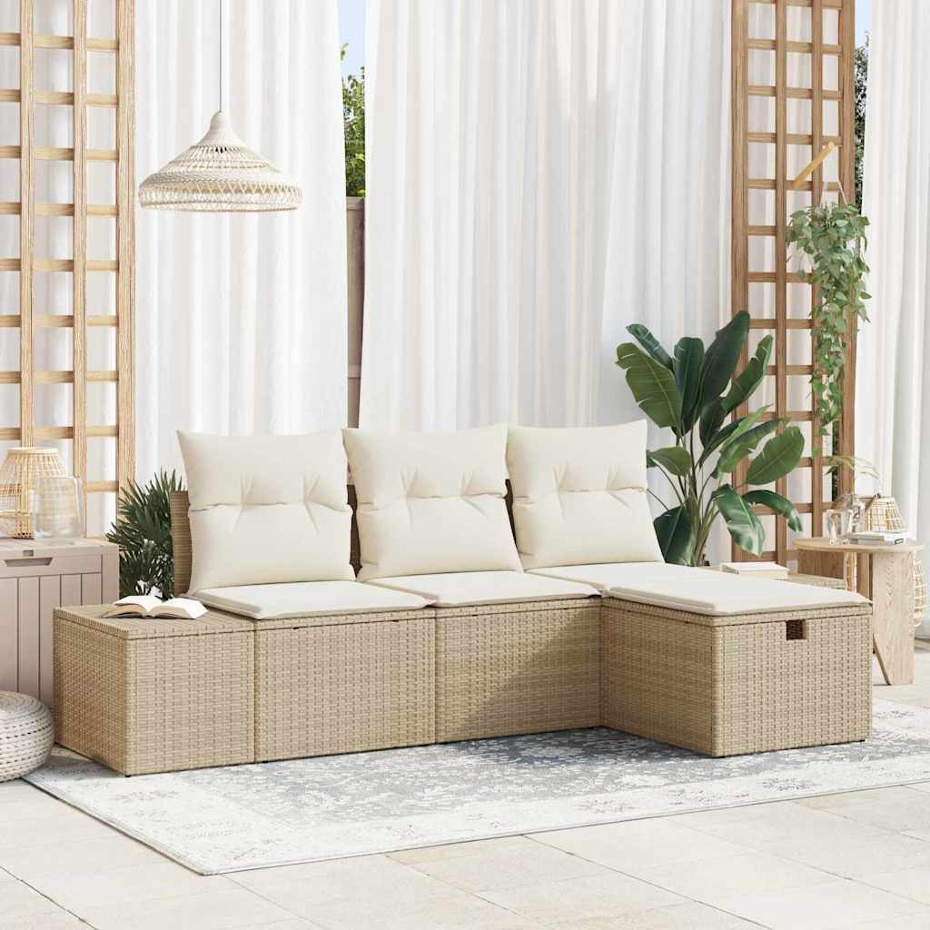 Sofa Set mit Kissen 4 pcs Poly-Rattan