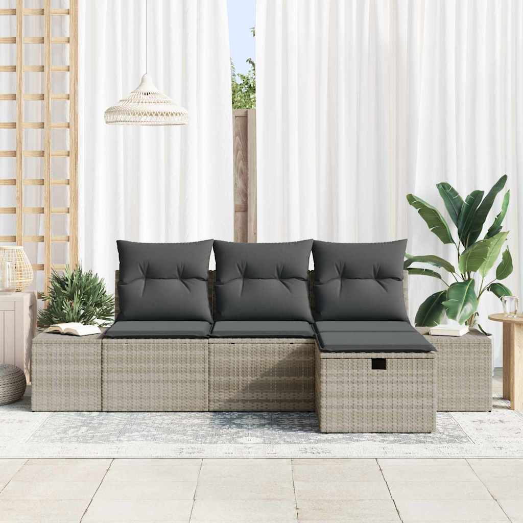 Sofa Set mit Kissen 4 pcs Poly-Rattan