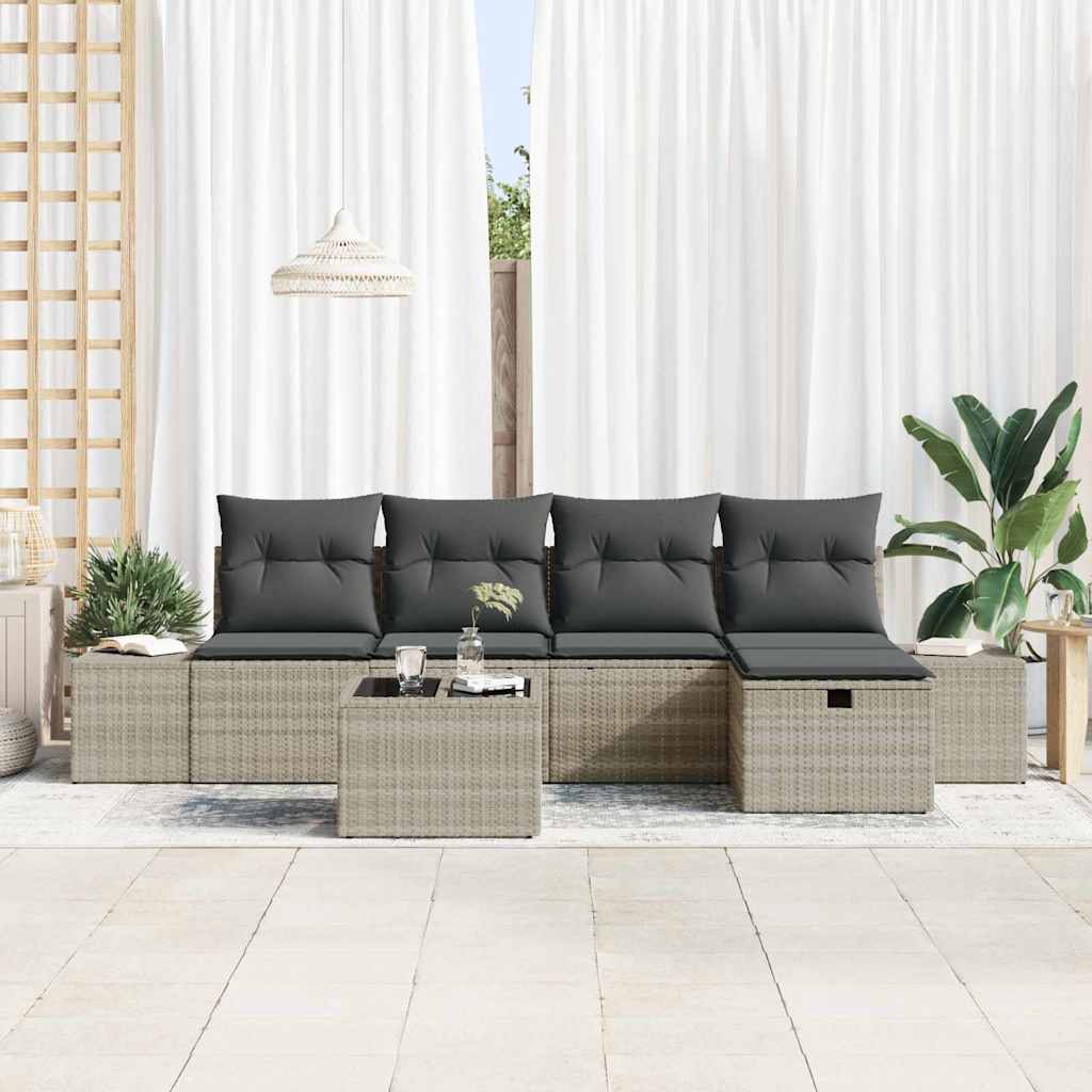 Sofa Set mit Kissen 6 pcs Poly-Rattan