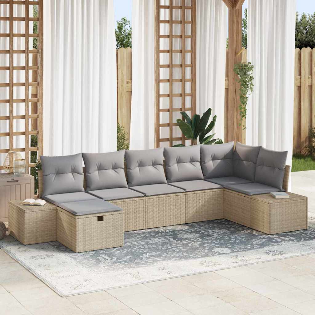 Sofa Set mit Kissen 7 pcs Poly-Rattan