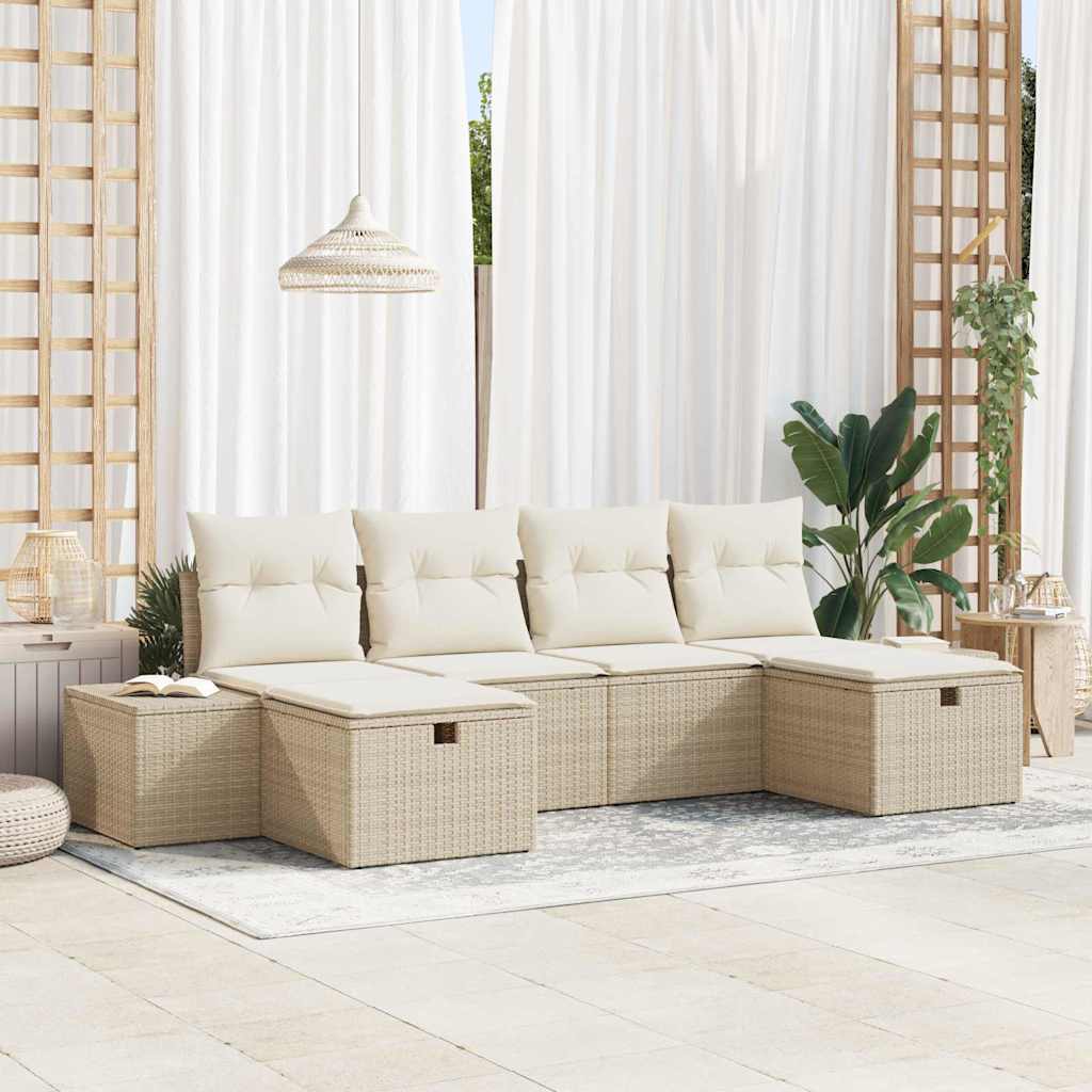Gartensofa-set mit Kissen mit Speicher 6 pcs Beige Poly-Rattan