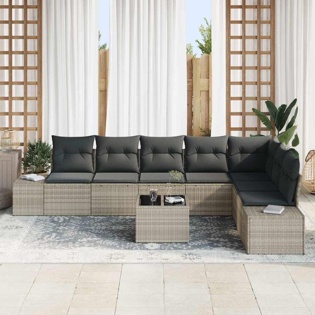 Garten-Sofa-Set mit Kissen 9 pcs Hellgrau Poly Rattan