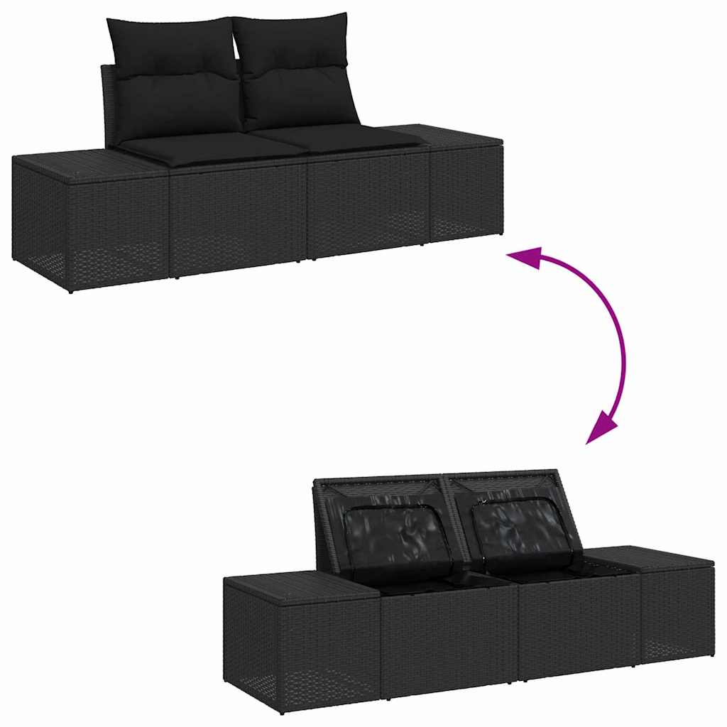 Garten-Sofa-Set mit Kissen 9 pcs Schwarz Poly Rattan