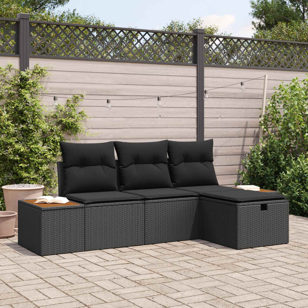Gartensofa-set mit Kissen 4 pcs Schwarz Poly-Rattan