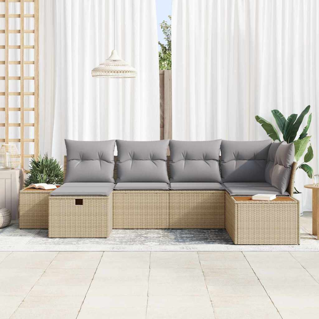 Gartensofa-set mit Kissen mit Speicher Beige Poly-Rattan