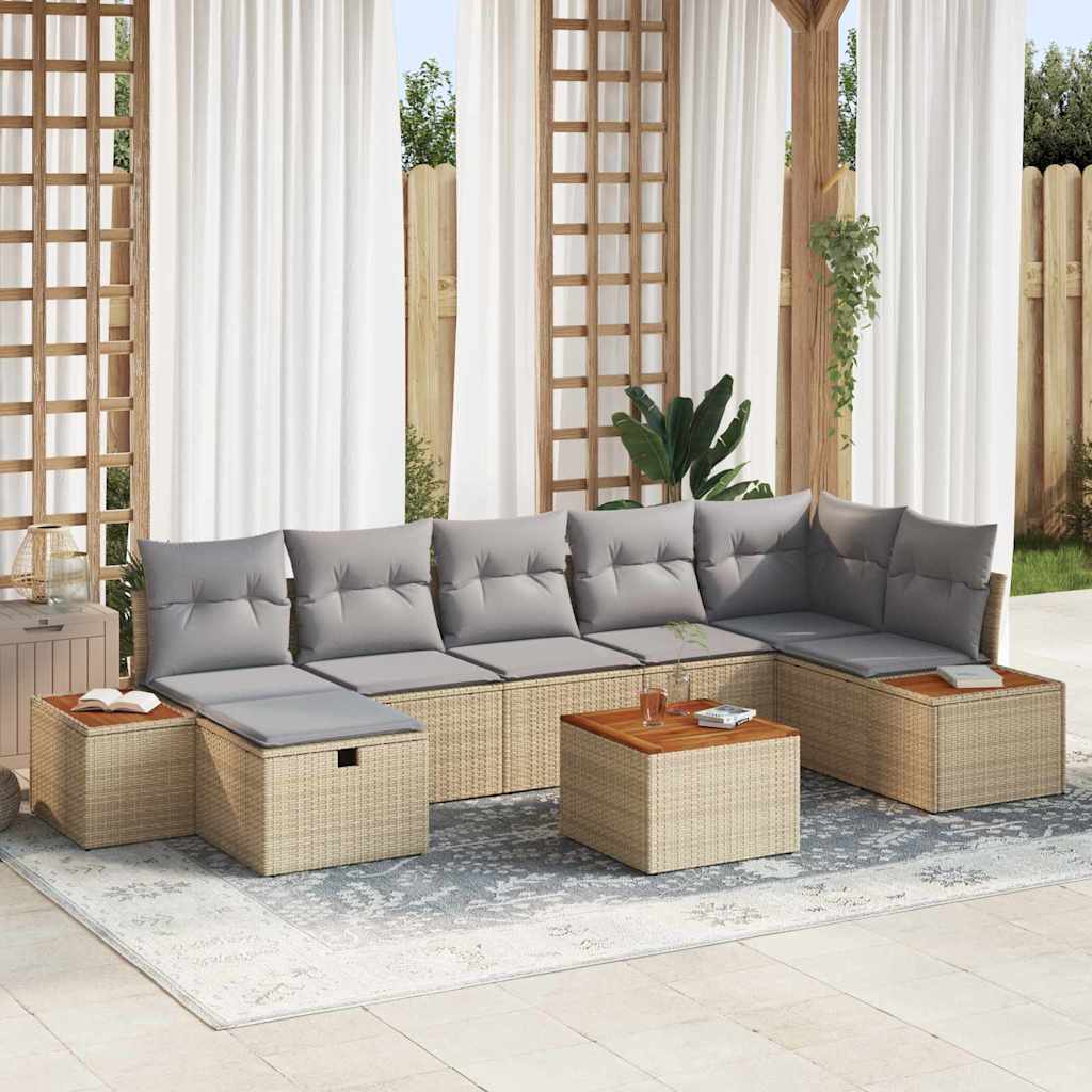 Garten-Sofa-Set mit Kissen 8 pcs Beige Poly Rattan