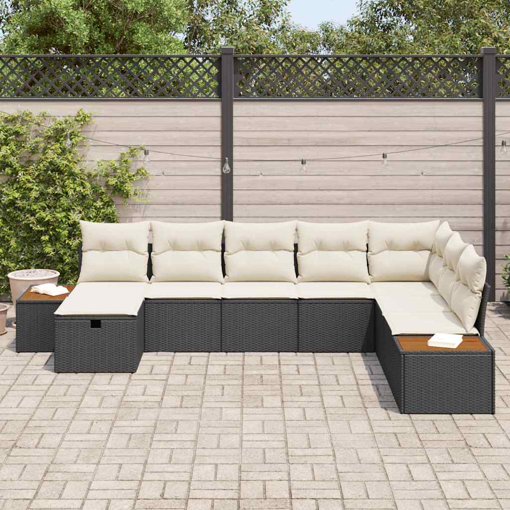 Gartensofa-set mit Kissen mit Speicher Schwarz Poly-Rattan