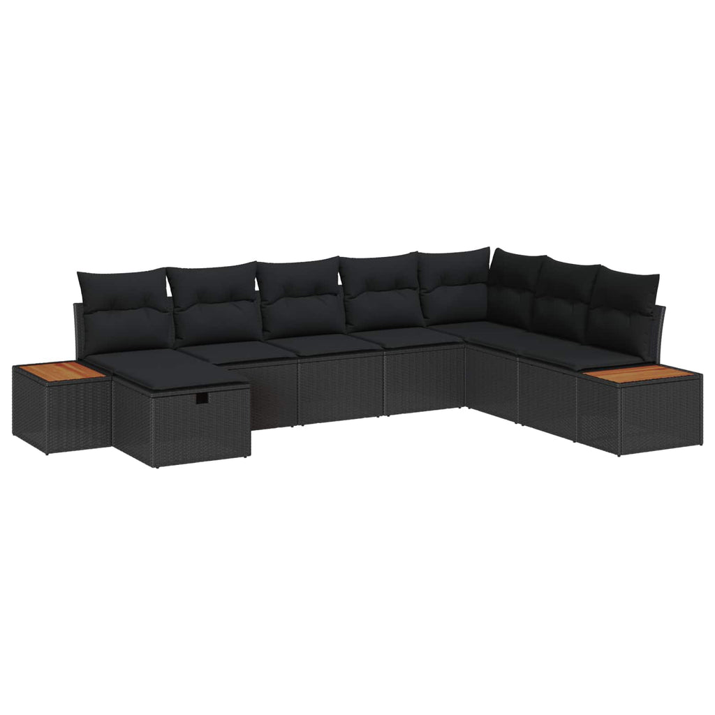 Gartensofa-set mit Kissen mit Speicher Schwarz Poly-Rattan