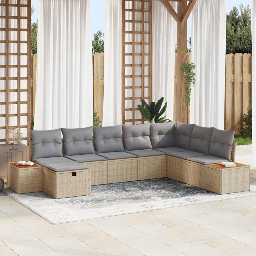 Gartensofa-set mit Kissen mit Speicher Beige Poly-Rattan