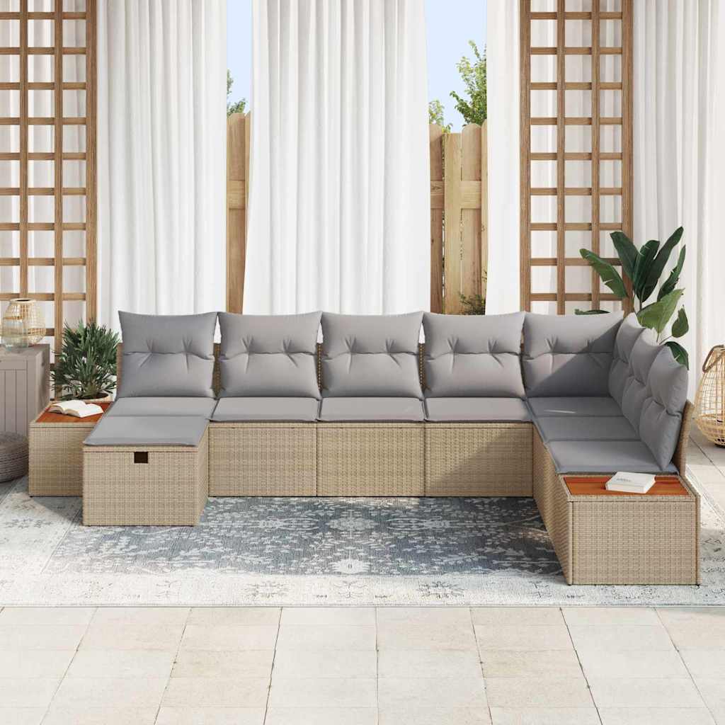 Gartensofa-set mit Kissen mit Speicher Beige Poly-Rattan