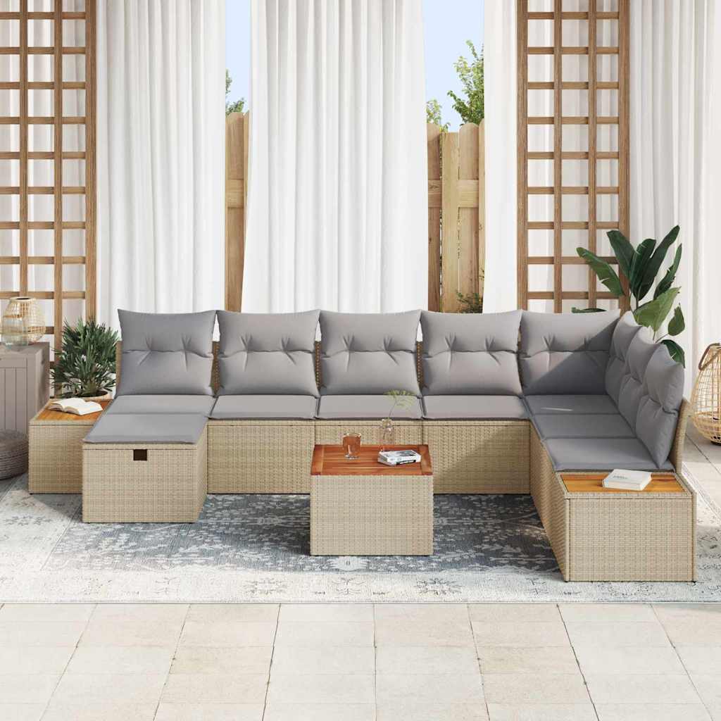 Garten-Sofa-Set mit Kissen 9 pcs Beige Poly Rattan