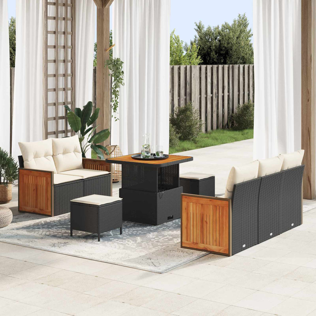 Gartensofa-set mit Kissen 8 pcs Schwarz und Creme