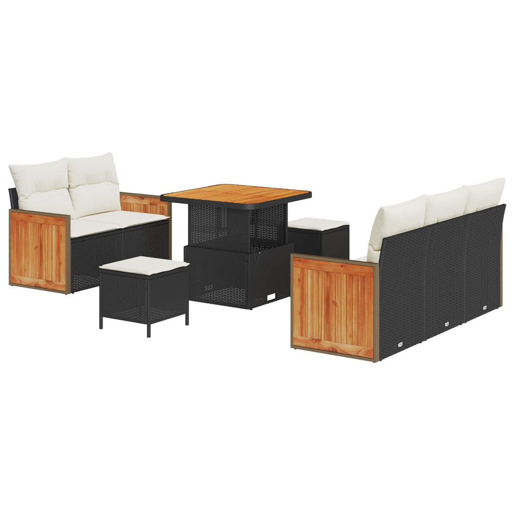 Gartensofa-set mit Kissen 8 pcs Schwarz und Creme