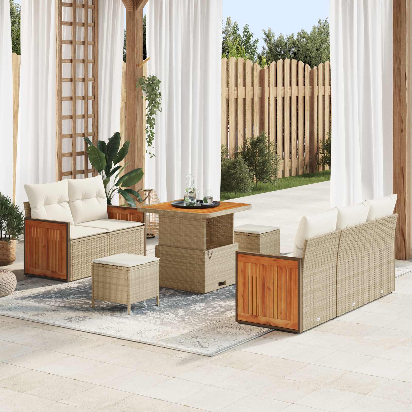 Gartensofa-set mit Kissen 8 pcs Beige und Creme