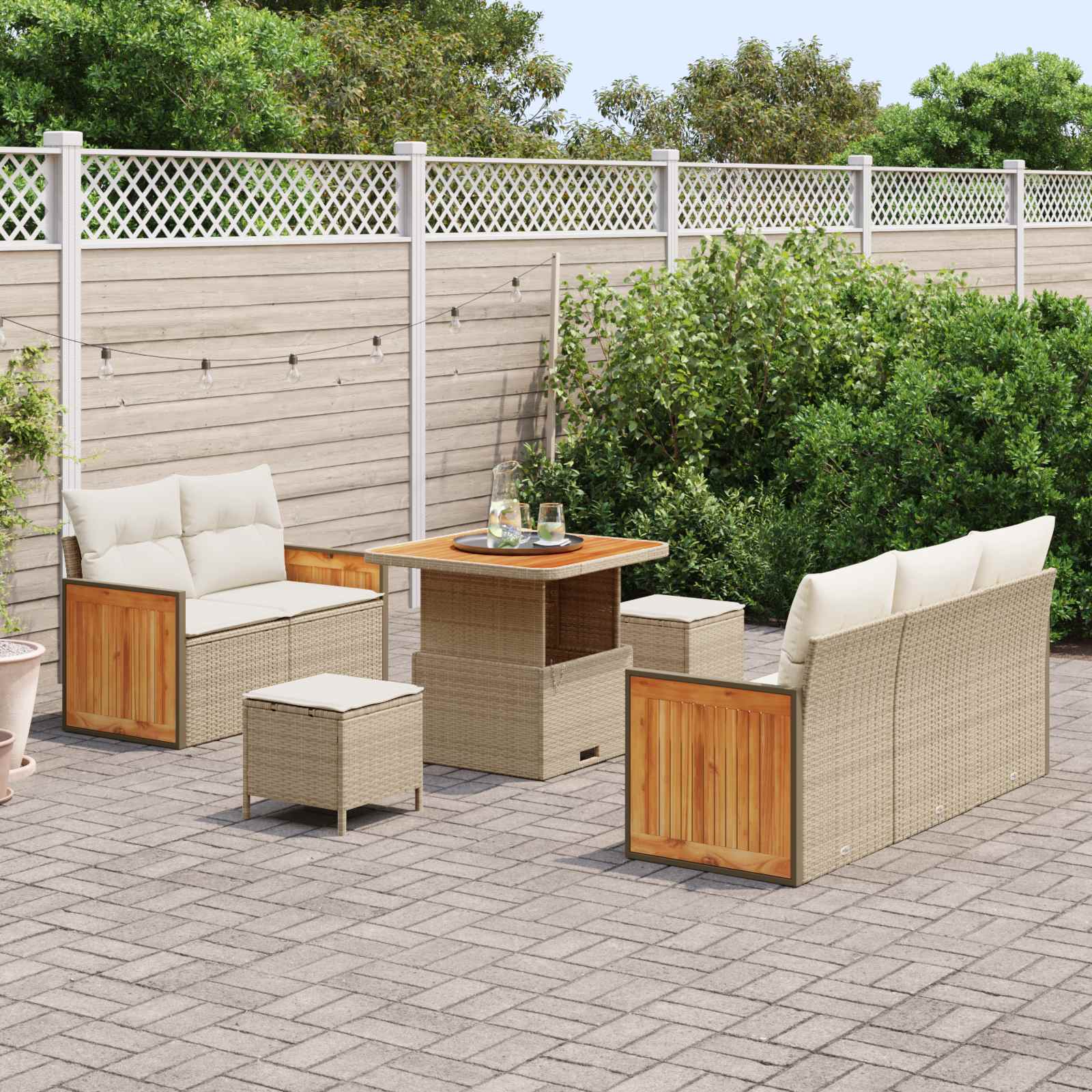 Gartensofa-set mit Kissen 8 pcs Beige und Creme