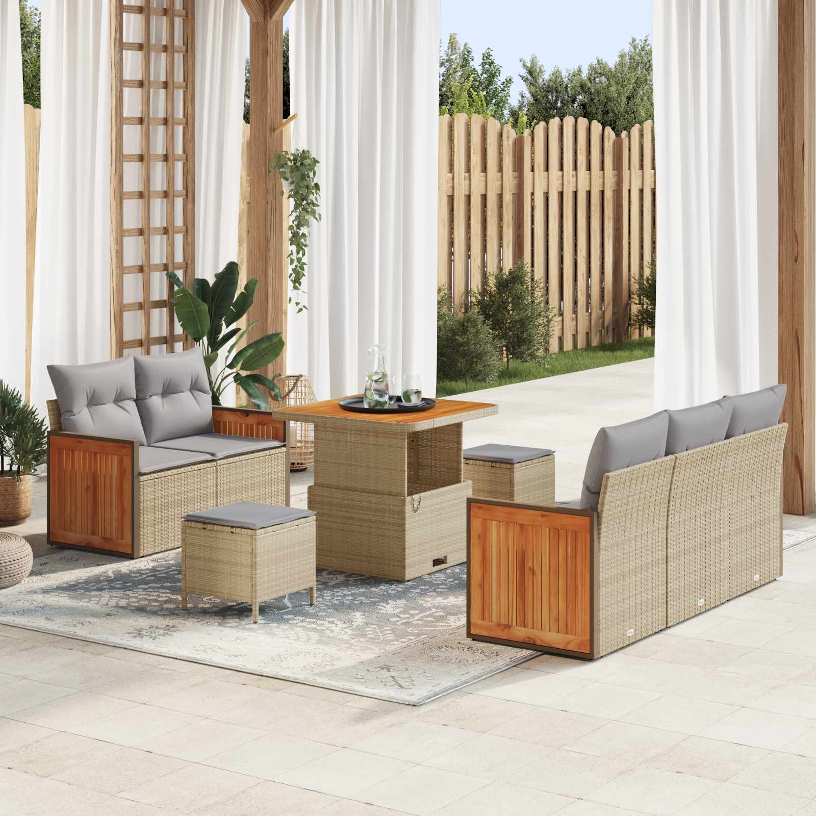 Gartensofa-set mit Kissen 8 pcs Beige und Hellgrau